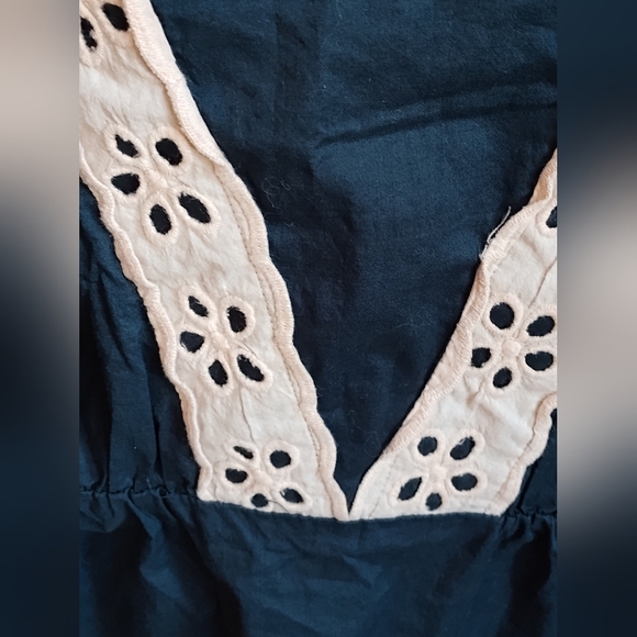 Venezia Women's Navy and Cream Eyelet Babydoll Top with Straps | Size 20 - Picture 3 of 6